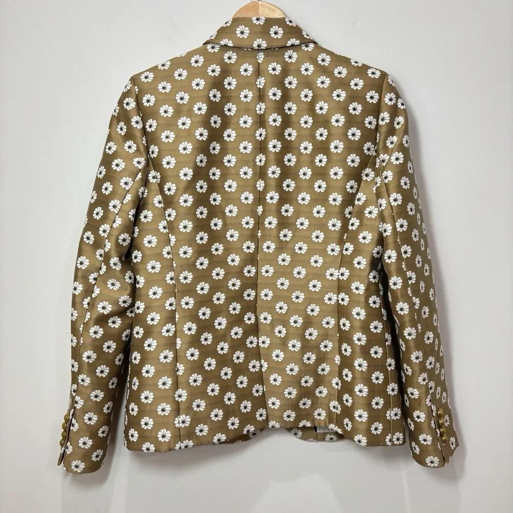 J. Crew Women Campbell Blazer 6 Gold Jacquard Floral Preppy Academic Maximalist